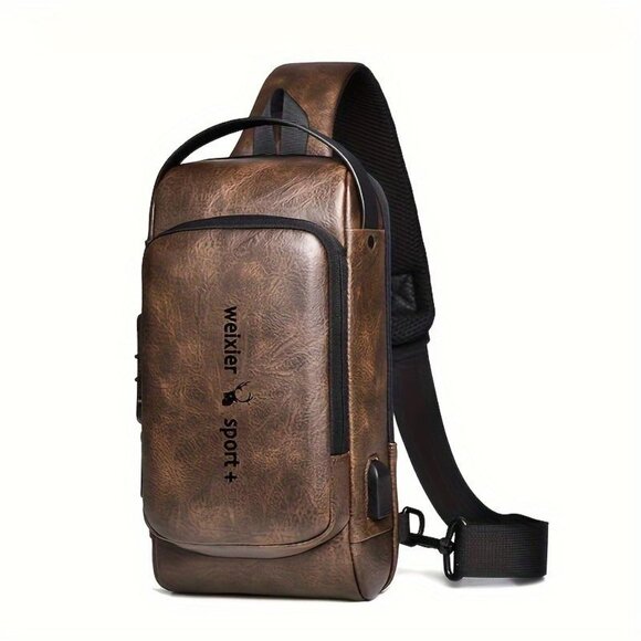 NEW Weixier Multi-Function Sports Crossbody Bag w/USB Charging Port Dark Brown - Picture 1 of 13
